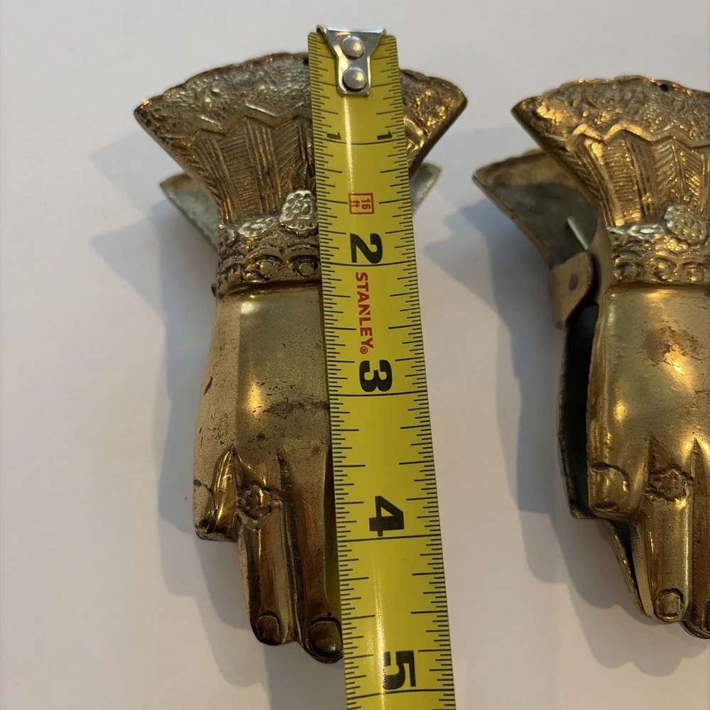 Vintage Brass Hand Shaped Spring Clips Pair Ruffled Cuff Design